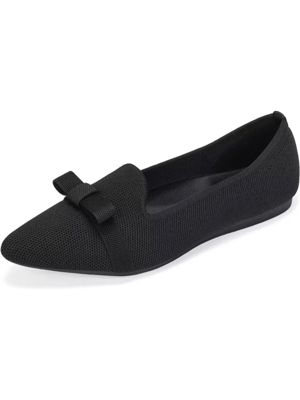 Women's Black Comfortable Knit Casual Pointed Toe Ballet Flats with Bow Shoes